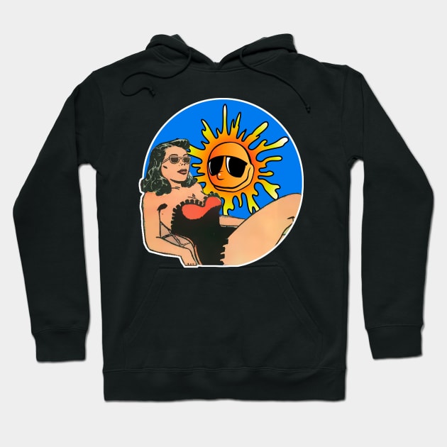 Girl on the beach sunbathing Hoodie by Marccelus